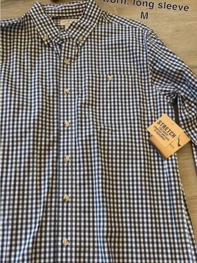 Men's Blue and White Gingham Button-Down Stretch Shirt